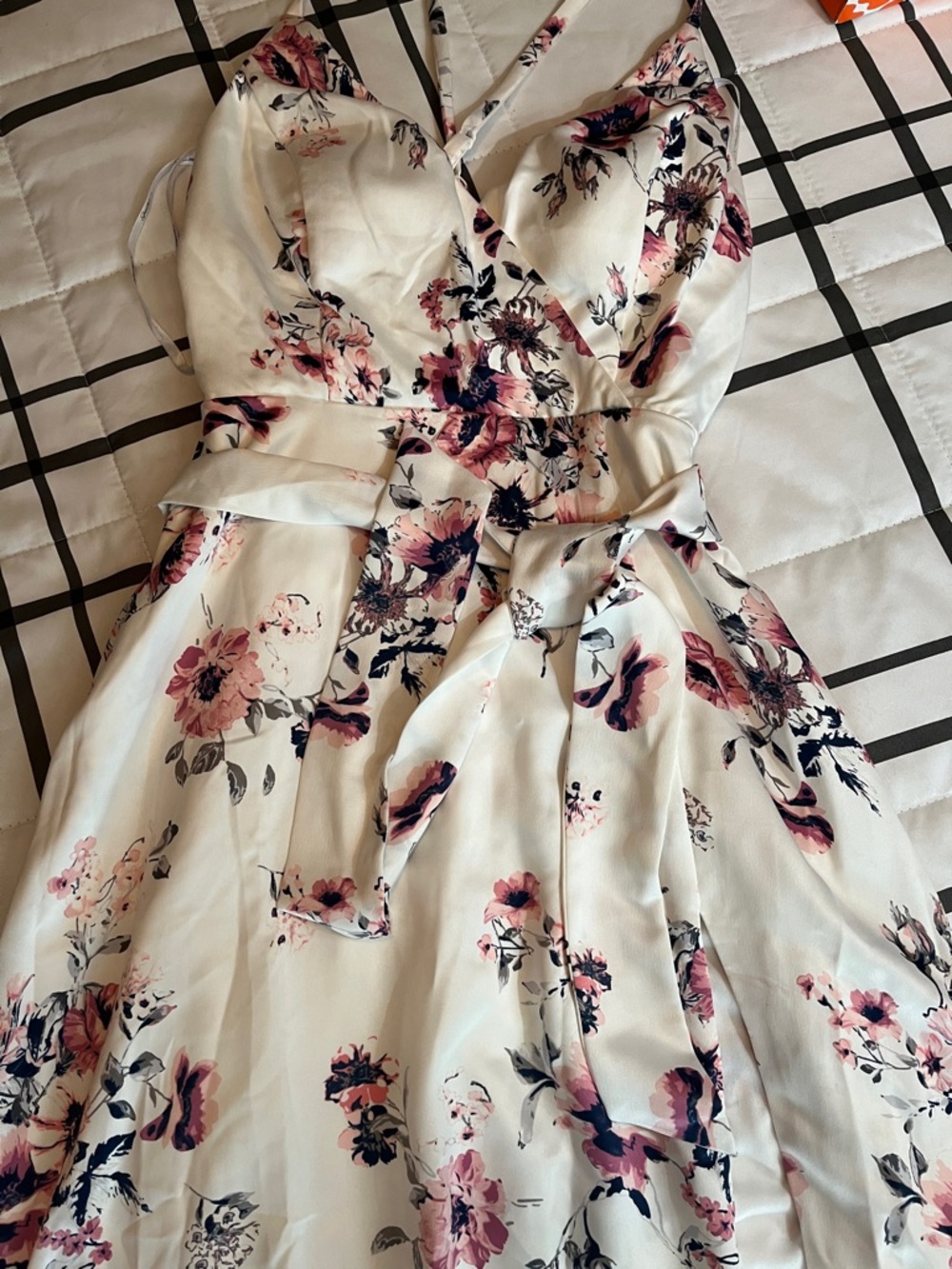Speechless White Midi Dress with Pink & Navy Floral Print
